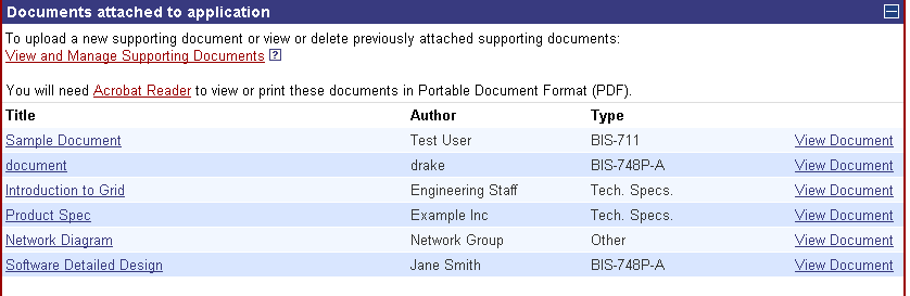 Supporting Document List sub-form